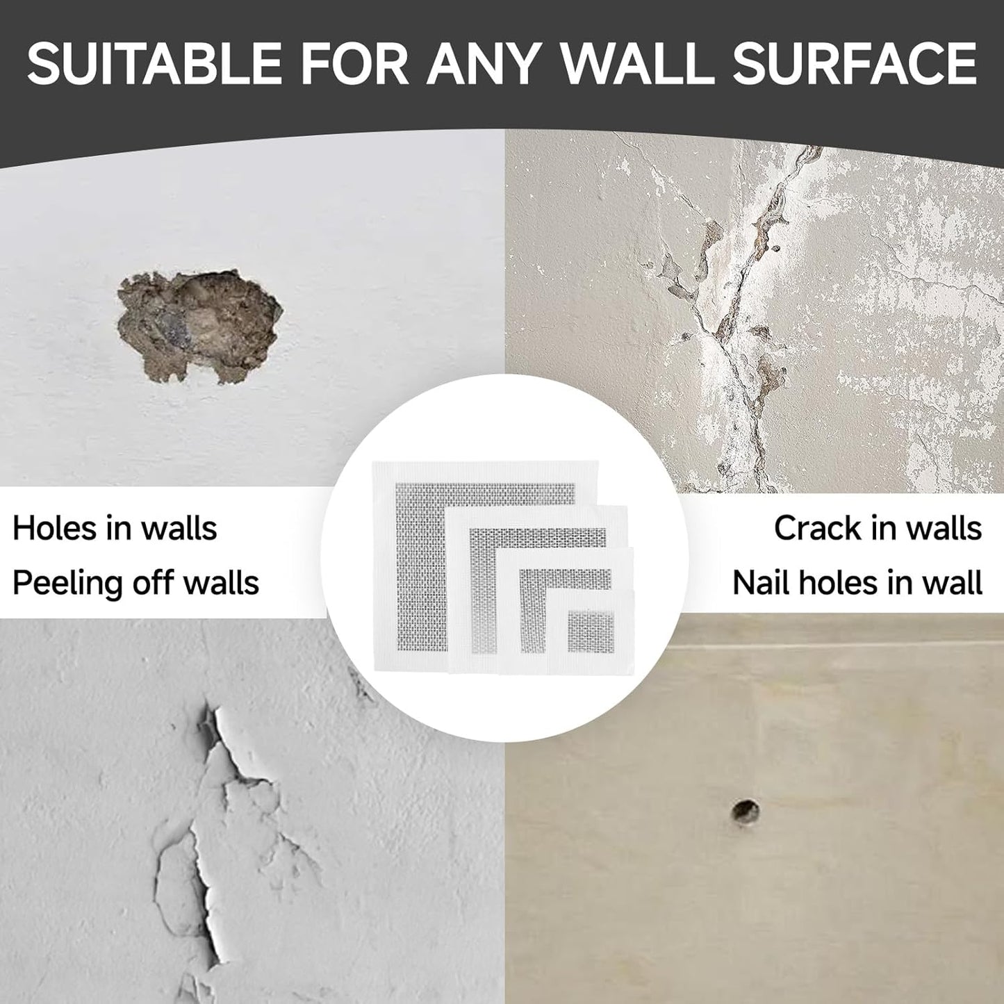 19 PCS Wall Repair Patch Kit, Aluminum Drywall Repair Patch Kit for Small/Large Holes, 2/4/6/8 Inch Self-Adhesive Metal Wall Patches with Scraper Sandpapers Gloves, Quick Fix Plaster