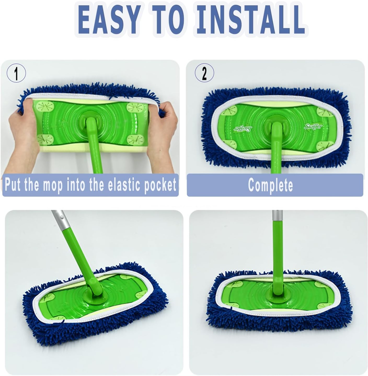 Reusable Microfiber Mop Pads Washable Wet Pads Compatible with Swiffer Sweeper Refills Pads for Wet & Dry Sweeping Cloths Mop Head Replacement for Household Cleaning