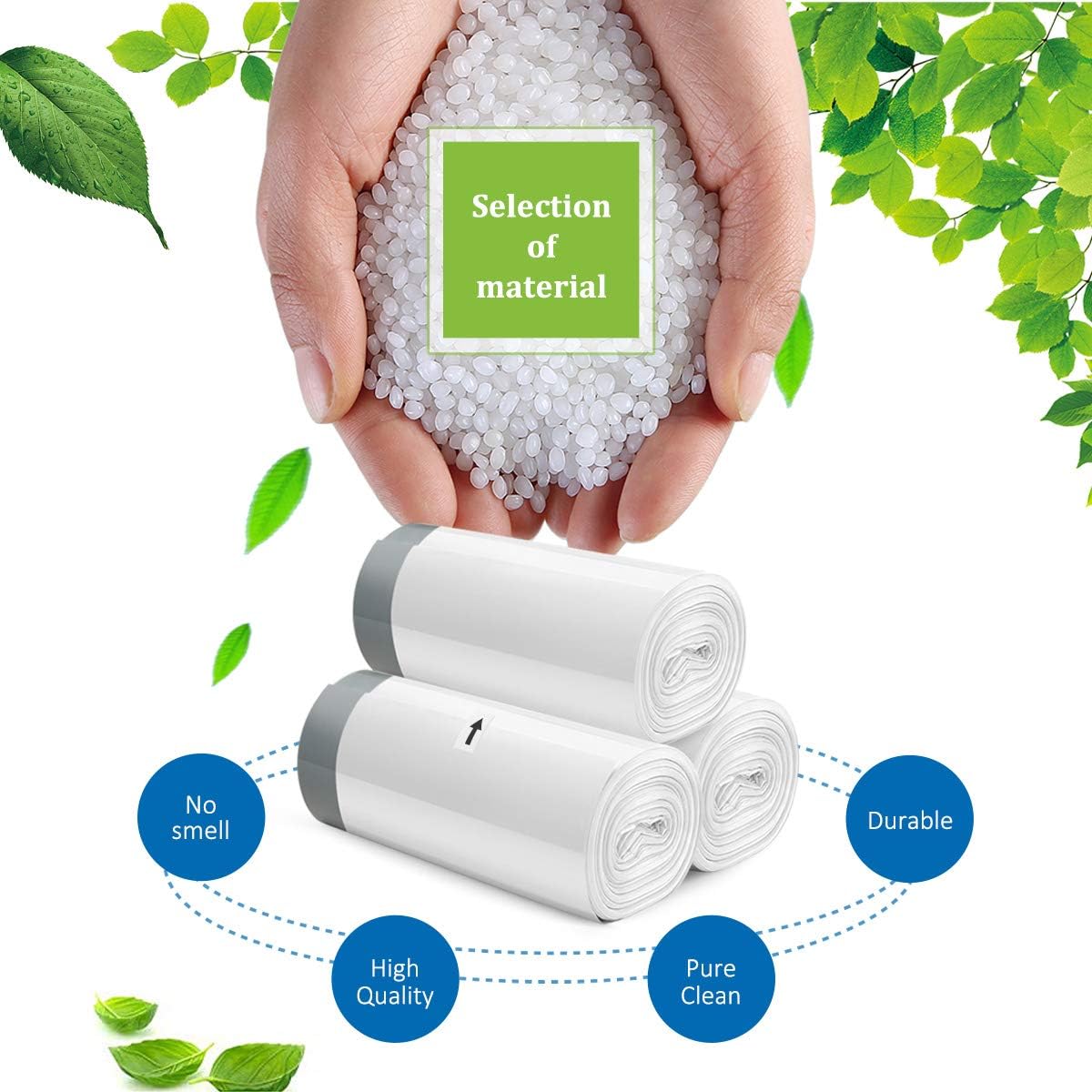 4 Gallon 320 Counts Strong Drawstring Trash Bags Garbage Bags by Teivio, Bathroom Trash Can Bin Liners, Small Plastic Bags for home kitchen office, White