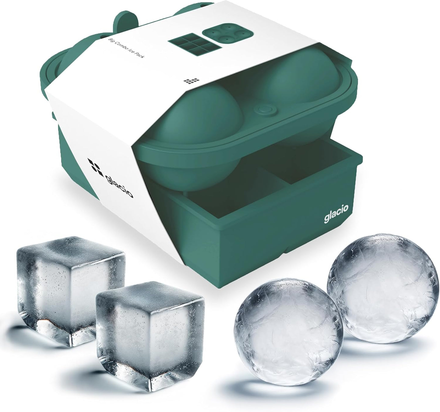 glacio Ball Ice Cube Tray and Big Ice Cube Molds for Whiskey, Slow-Melting, 100% Silicone, No-Plastic, Easy Release, Ideal for Gifting and Elevating Cocktails