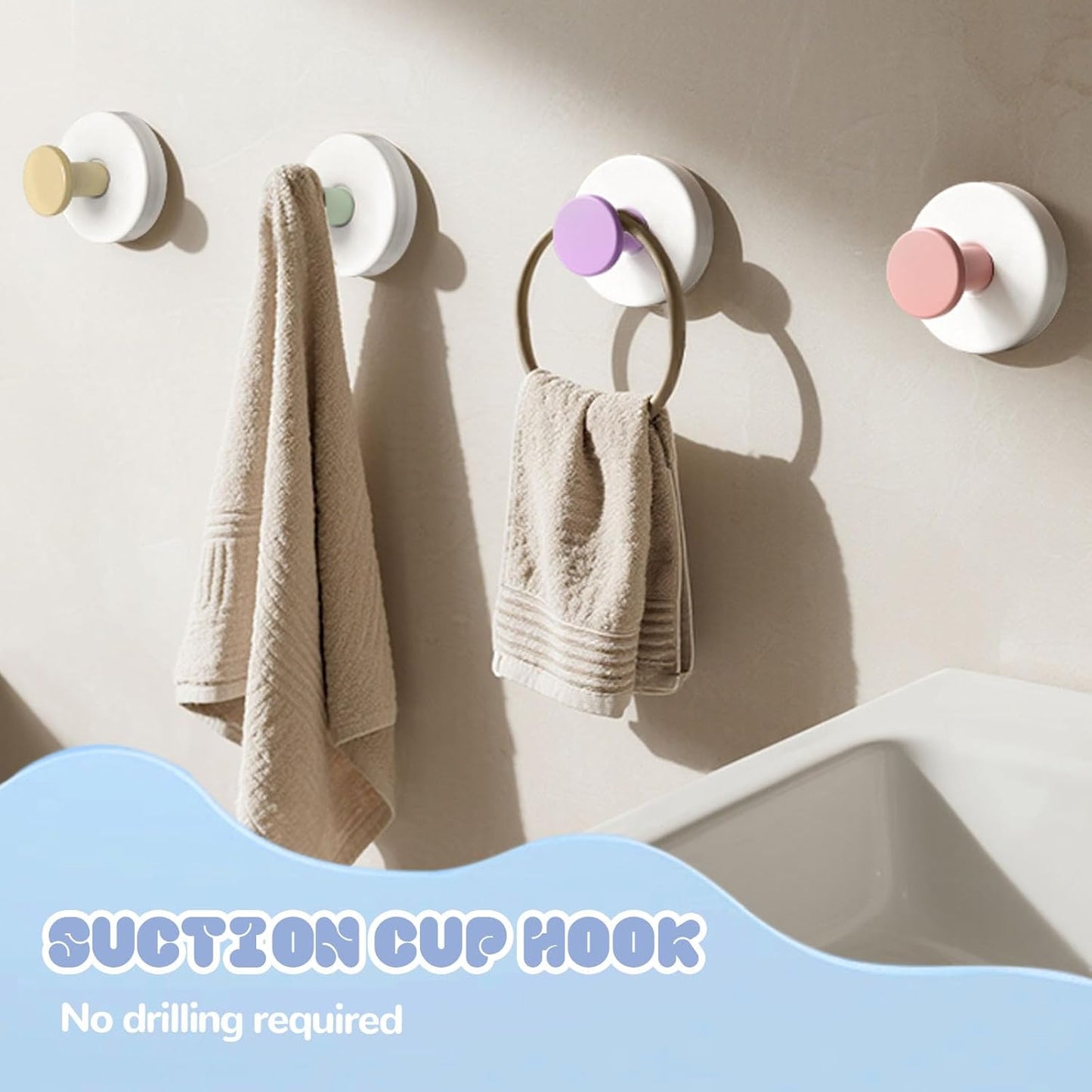4 Pcs Suction Cup Hooks for Shower，304 Stainless Steel Removable Hooks，Towel Hook，Suction Hook for Bathroom, Bedroom, Glass Window