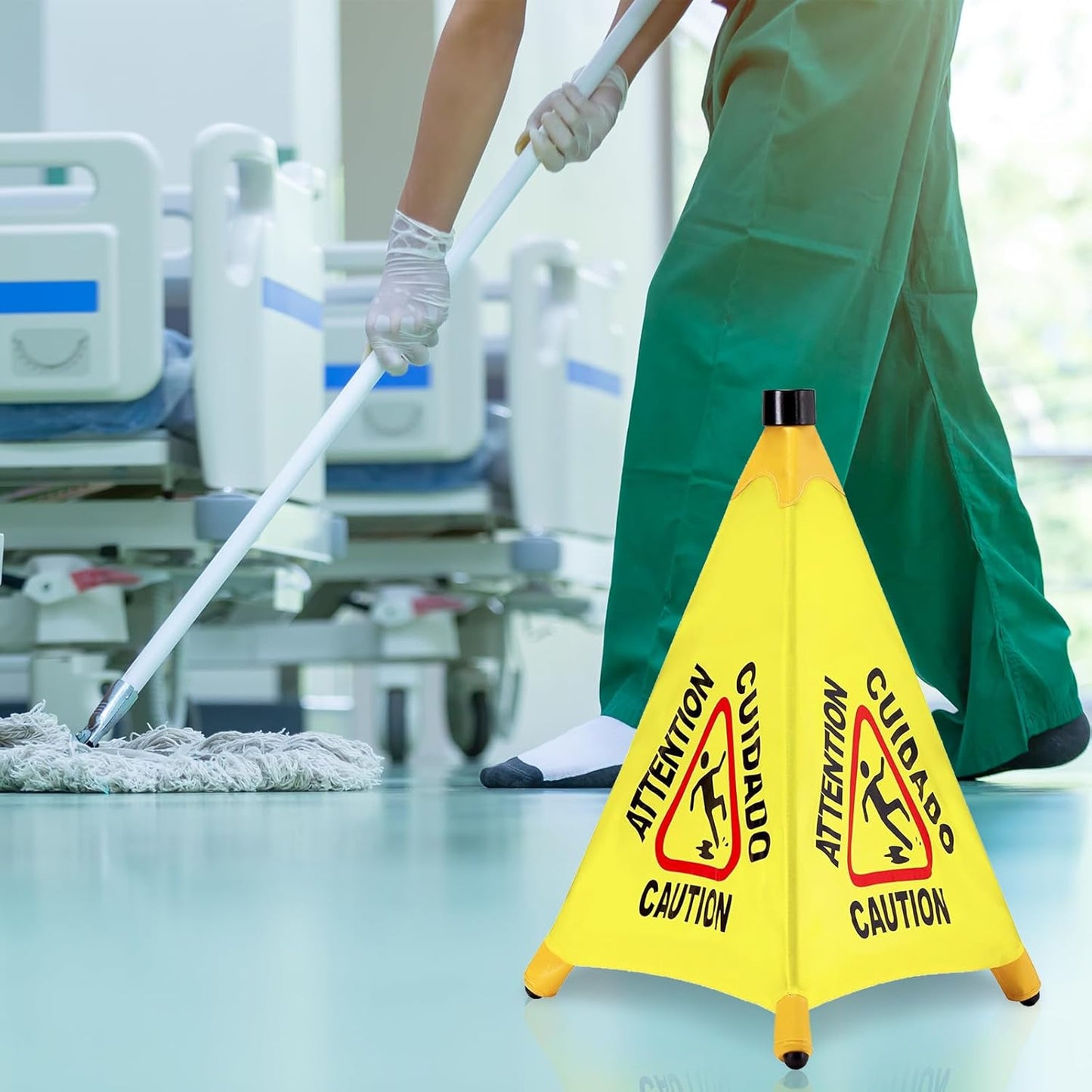 2 Pcs Pop up Wet Floor Sign with Storage Tube 20 Inch Wet Safety Signs Commercial Caution Safety Cone Pop up Caution Sign for Commercial Stores Grocery Restaurant Restroom Office Use