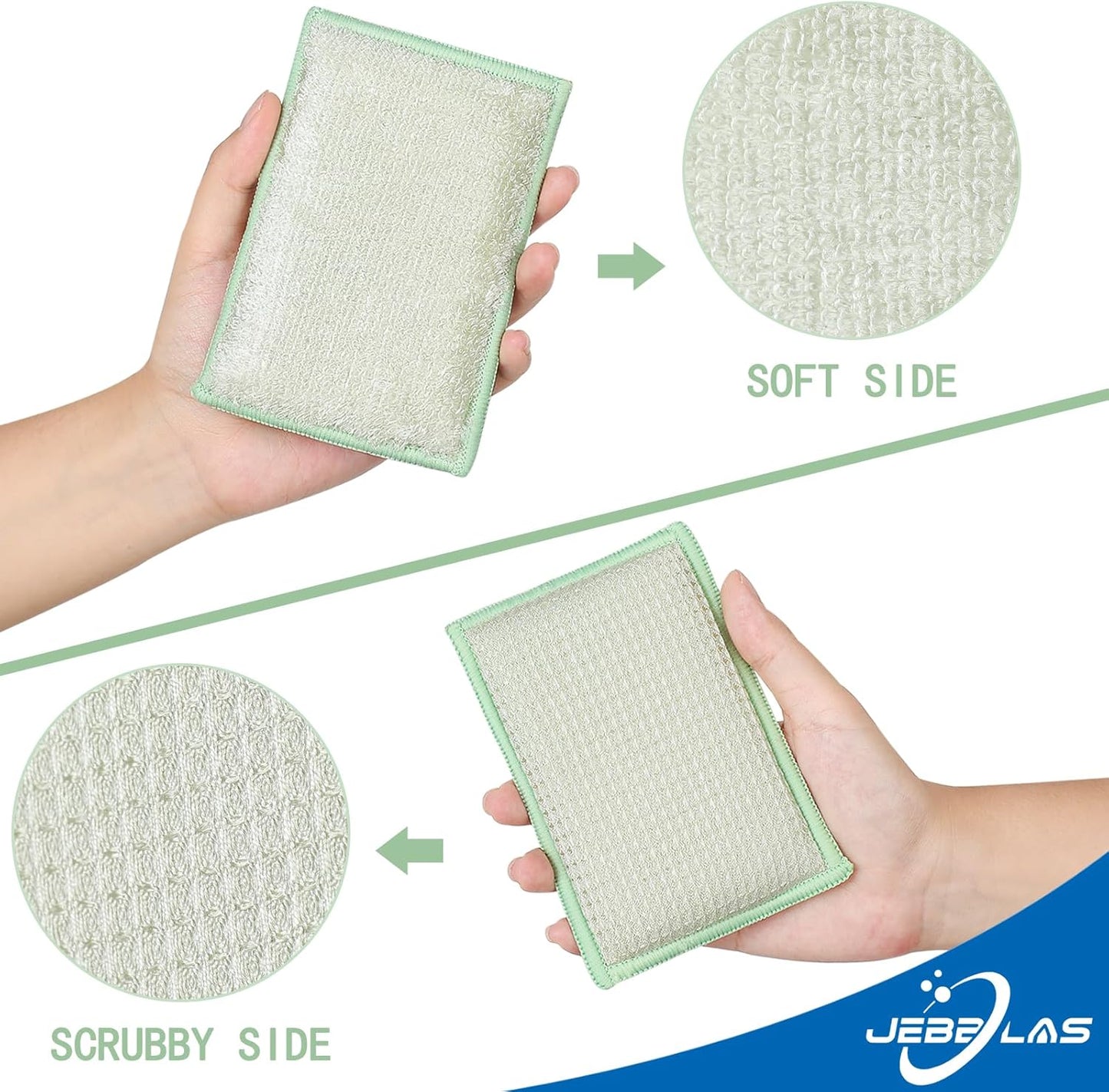 JEBBLAS Bamboo Natural Absorbent Sponges Kitchen Cleaning Sponges Reusable Dish Washing Sponges Beige (8 Pack)