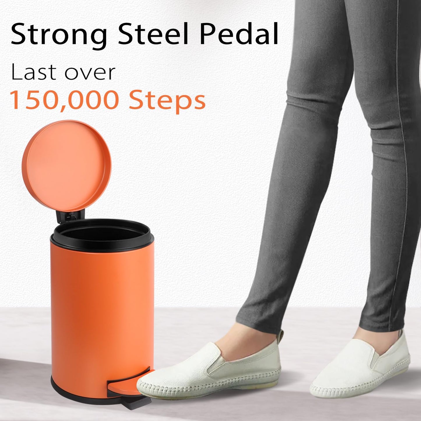 TIPGO Small Trash Can with Lid Soft Close, 4.5 Liters / 1.2 Gallon Bathroom Garbage Can, Mini Step Trash Bin, Stainless Steel Wastebasket for Bathroom, Bedroom, Office (Orange)