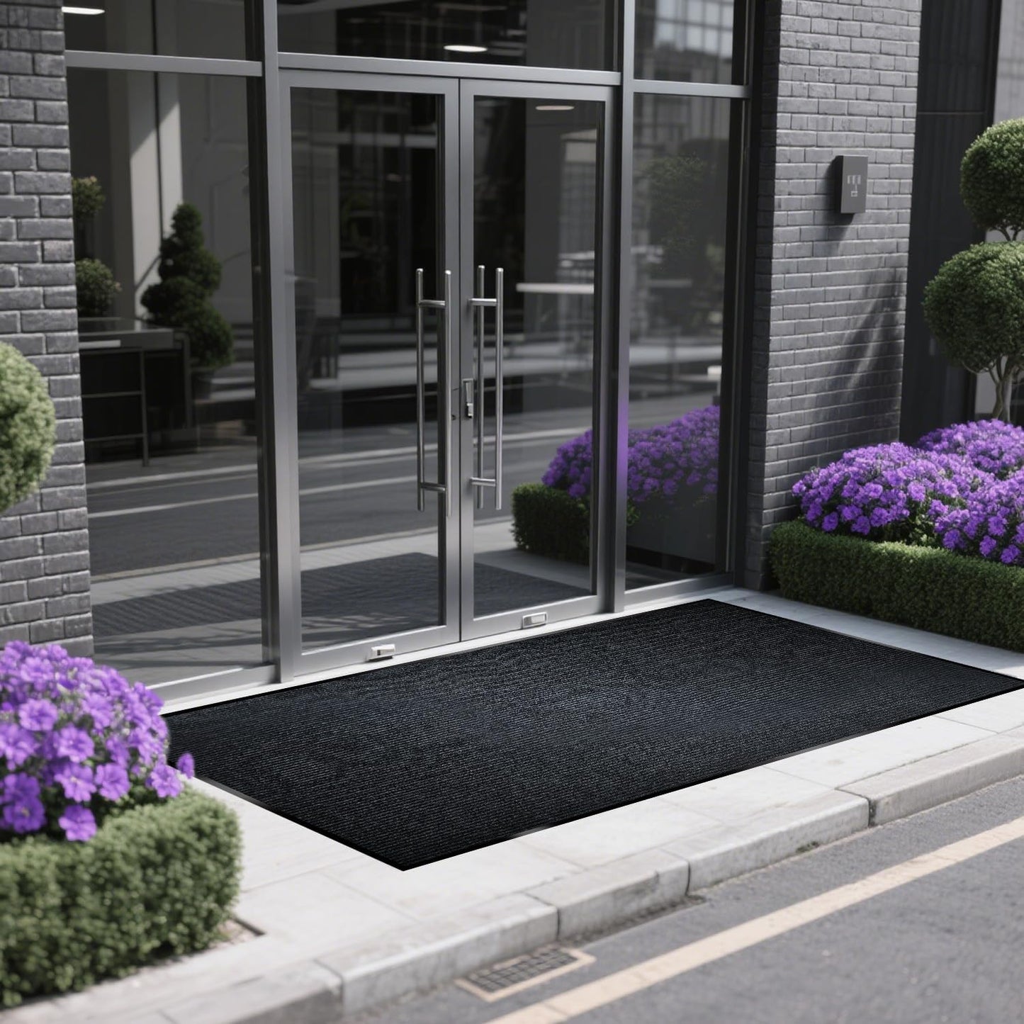 Extra Large Indoor/Outdoor Entrance Mat - 4 x 5 Feet, Rubber Border Door Mat, Waterproof, Low-Profile, Easy to Clean, Rubber Entry Mat,Commercial Floor Mat, Charcoal Grey