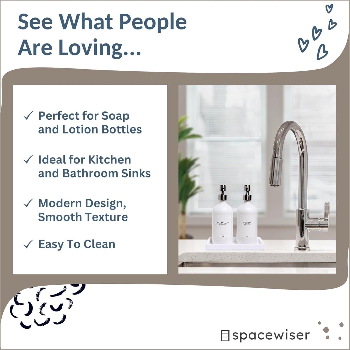 Countertop and Vanity Tray - 2 PC Small 7.7" Silicone Bathroom Trays, Kitchen Soap Tray, Dish Sponge Soap Holder Kitchen Sink Organizer Caddy, Bathroom Counter Trays for Lotion Dispenser