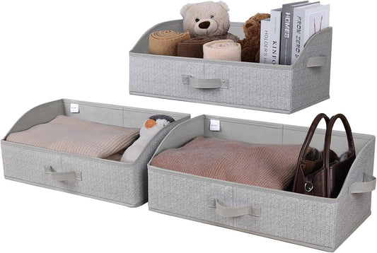 WUIKE Closet Organizers and Storage, Trapezoid Storage Bins, Fabric Closet Bins with Handles, Foldable Storage Baskets for Clothes, Purse, Blanket, Herringbone Gray, Extra Large, 3-Pack