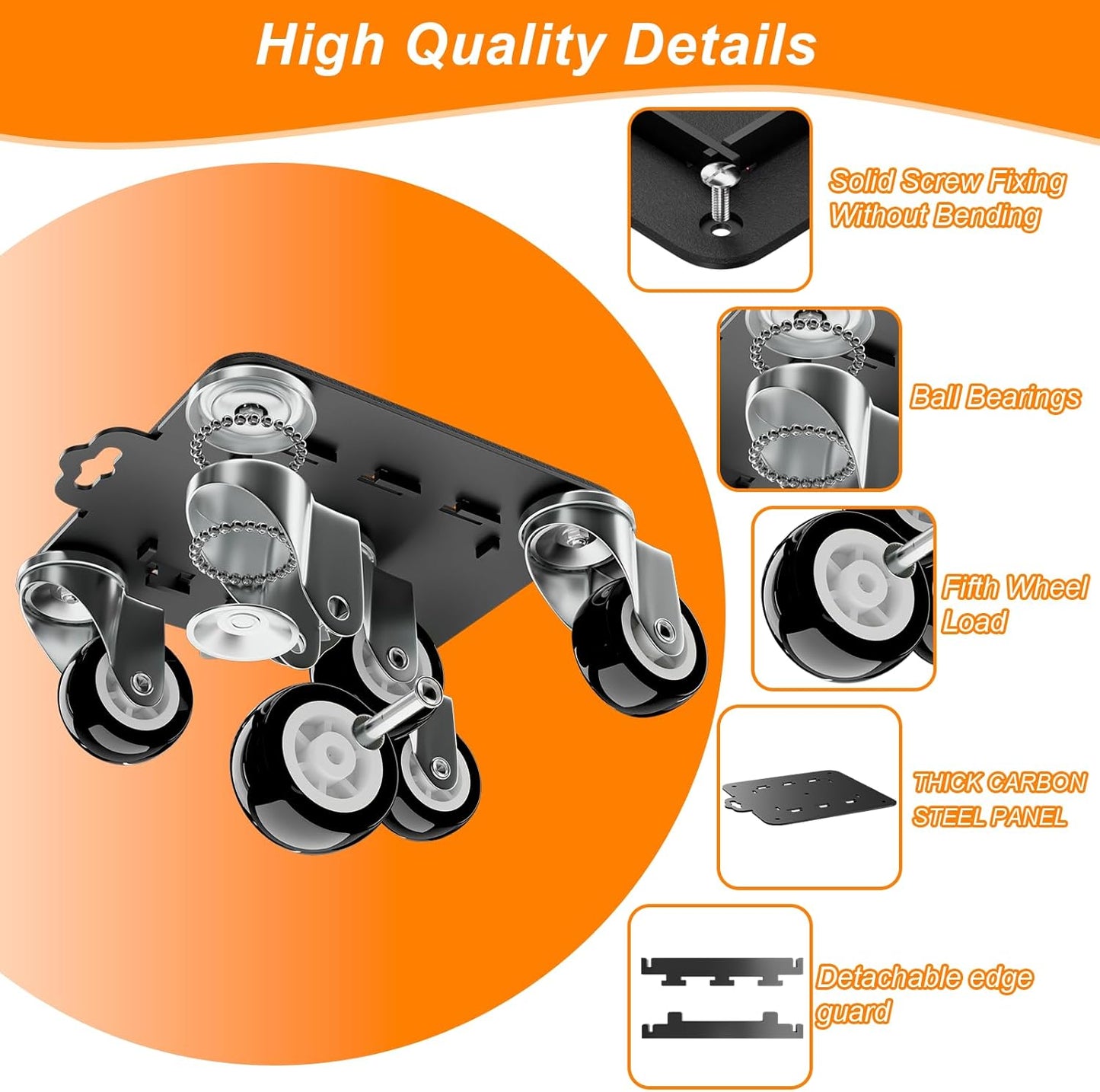 Furniture Dolly 5 Wheels Heavy Duty with Removable Side Guards,3307 Lbs Capacity,360° Rotating Wheels & Tail Brake,Furniture Movers Lifter Tool for Sofas,Beds, Appliances,–Stable,Safe,and Easy to Use