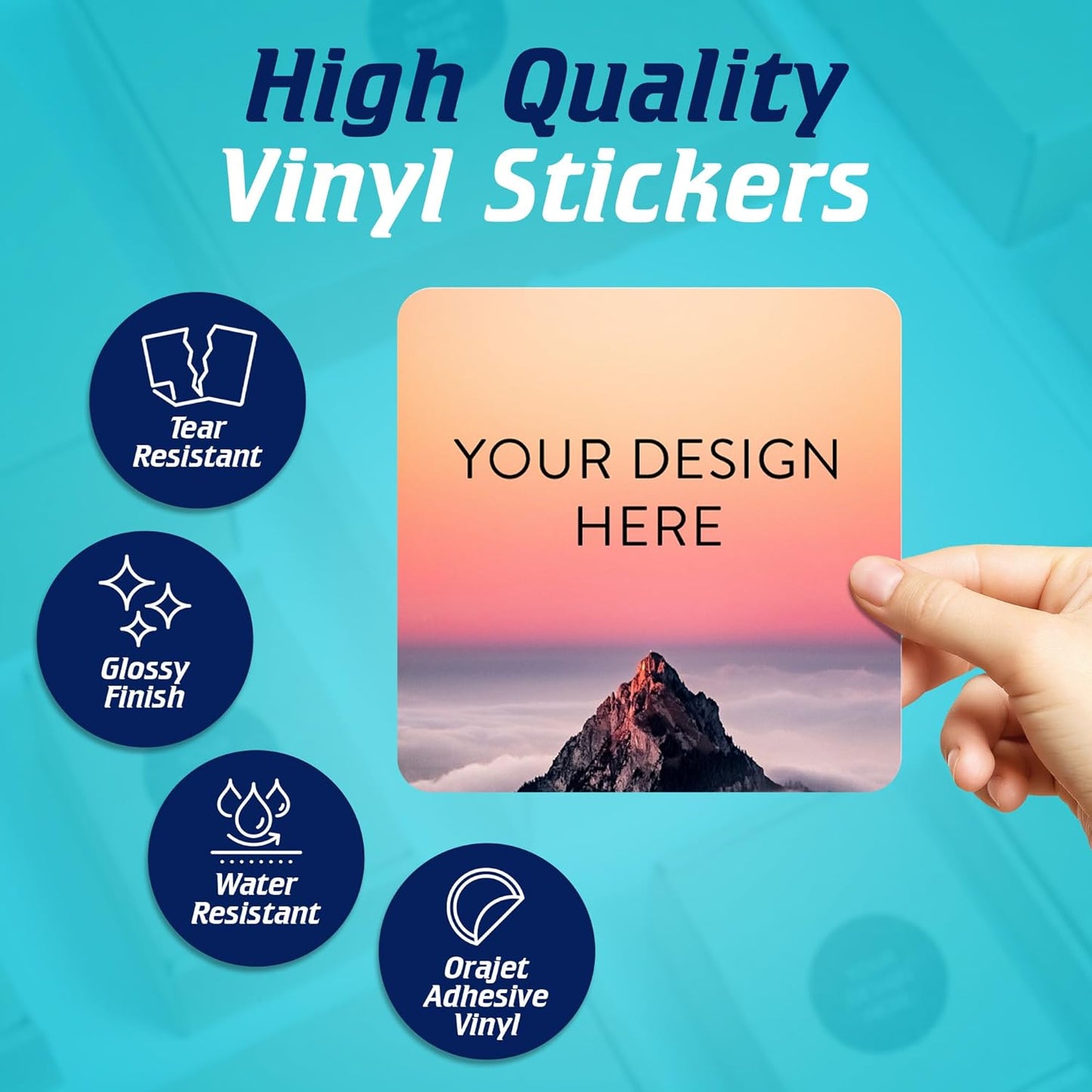 100 Custom Vinyl Stickers - Upload Your own Image, Text, Design, Logo - Personalized Logo Labels for Handmade, Packaging, Bottle, Jars, Candle, Brand Stickers (Mountain, 5x5 Square)