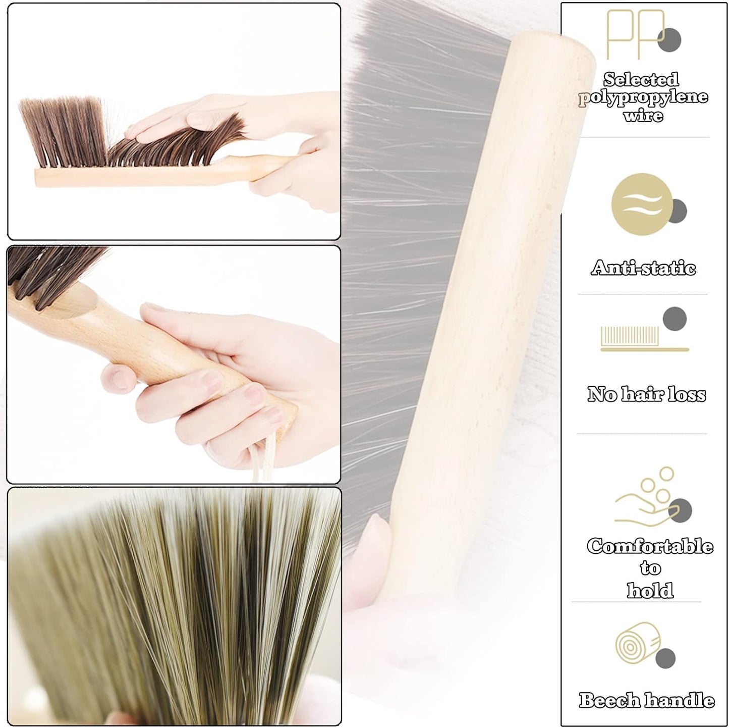 Hand Broom Beech Wood Brush,Dust Brush,Duster for Counter,12inch Foxtail Bench Brush, Round Handle Handheld Brushes,5 Rows Soft Bristles for Bed,Shop Table,Woodworking Cleaning,Car,Sofa,Furniture