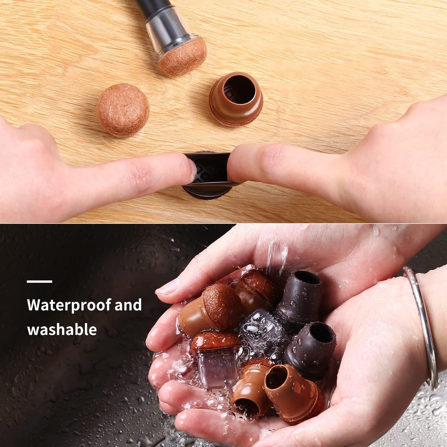 24 PCS Extra Small Silicone Chair Leg Floor Protectors with Felt, Chair Leg Caps, Felt Furniture Pads, Floor Protectors for Chair, Table Chair Leg Covers Cups, No Scratches (Fit 0.5"-0.8", Dark Brown)