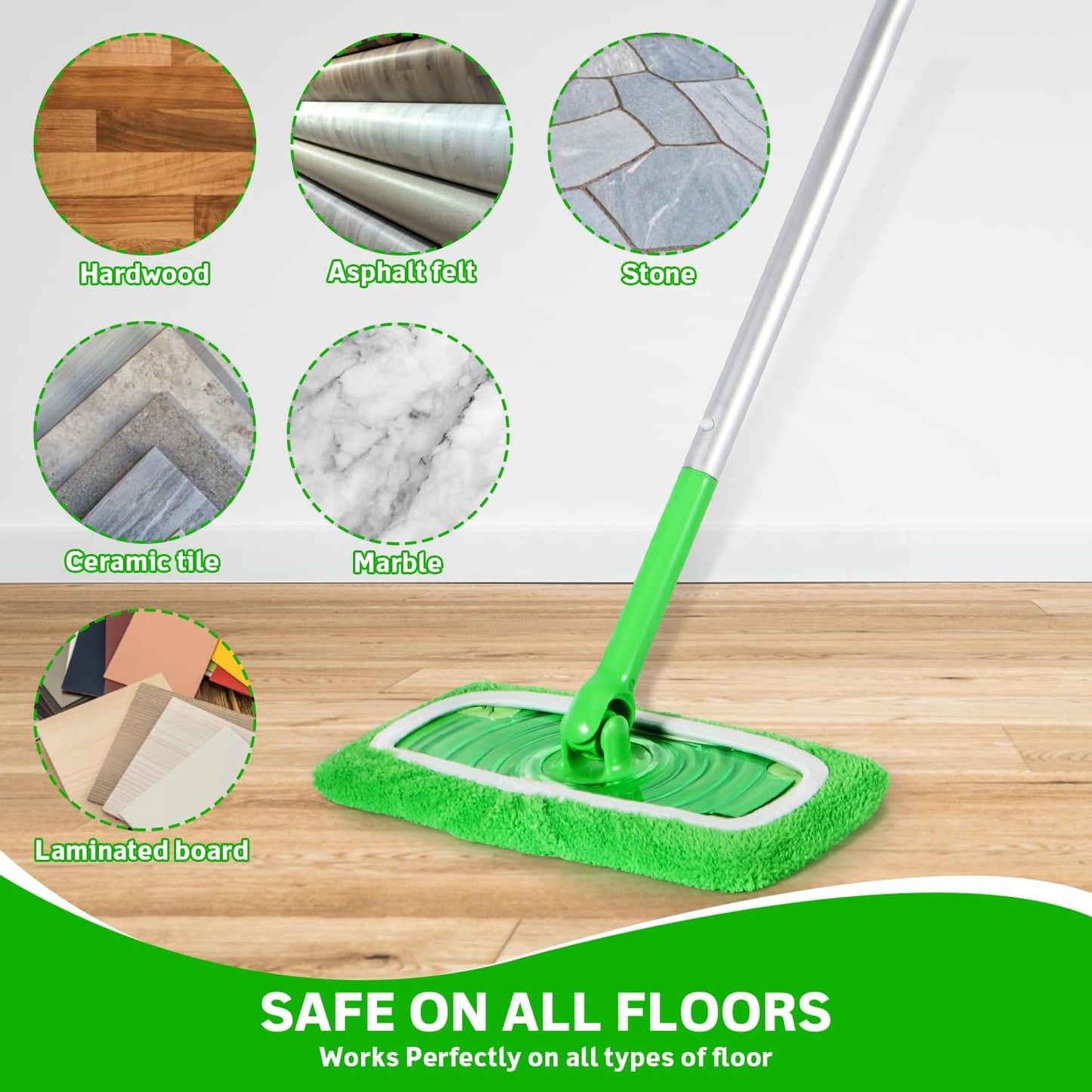 6 Pack Reusable Microfiber Mop Pads Compatible with Swiffer Sweeper Mop, Dry Sweeping Cloths & Wet Mopping Cloths, Washable Wet Pads Refill for Hardwood Surface Floor Cleaning