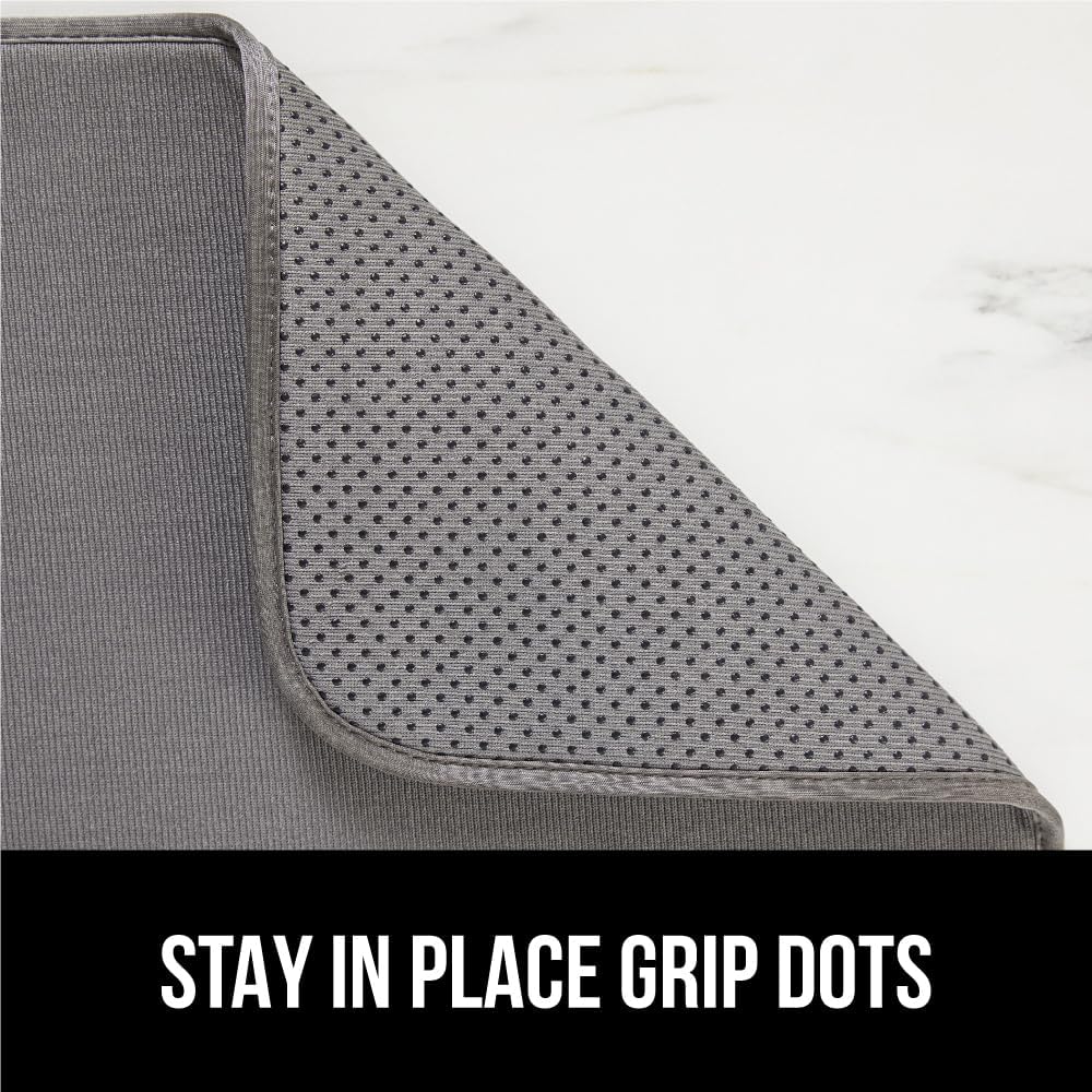 GORILLA GRIP Ultra Water Absorbent Microfiber Dish Drying Mat, 18x24, Quick Dry Thick Mesh, Slip Resistant Pad for Sink Dishes or Under Rack, Kitchen Counter Accessories, Machine Wash, 2 Pack Gray