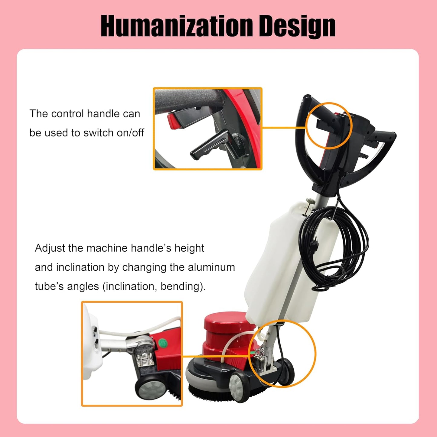 Floor Scrubber Buffer Heavy Duty Polisher Machine Polished Waxed Refurbished Tile Scrubber Cleaner Wood Marble Cement Pavement Epoxy Rubber Carpet Red Commercial Industrial Domestic