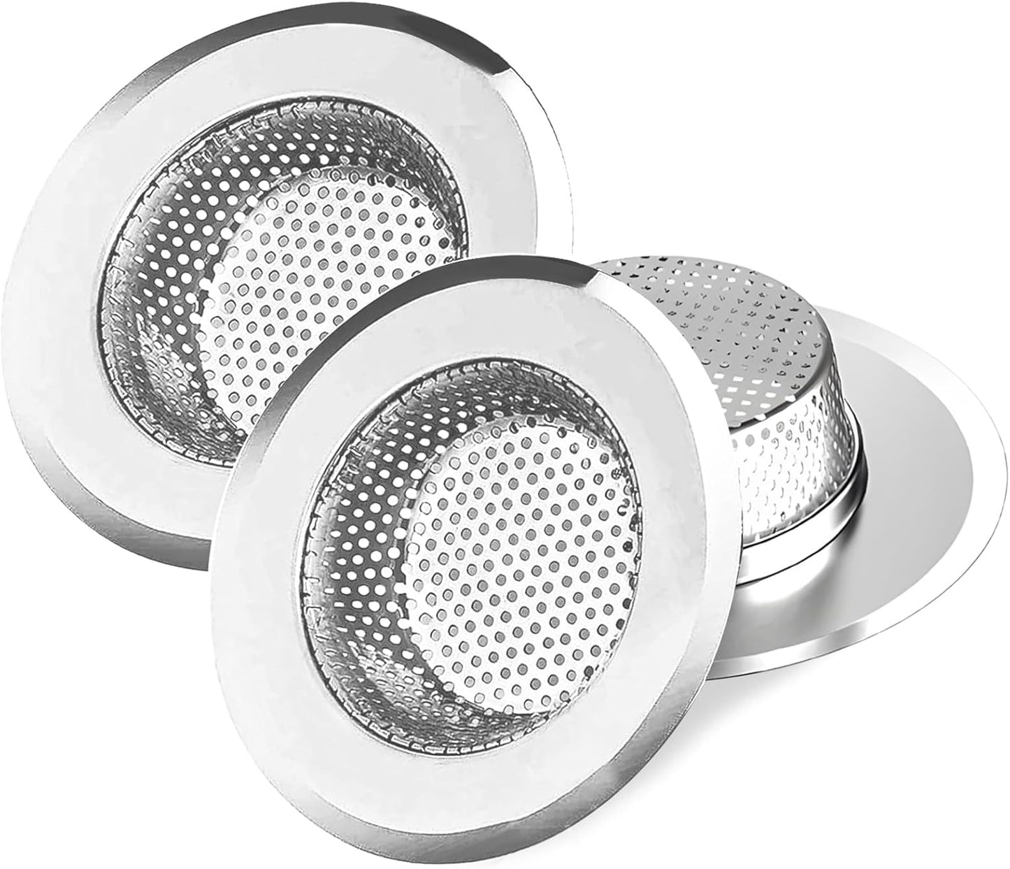 3pcs Heavy Duty Stainless Steel Slop Basket Filter Trap, 4.5" Top / 2.95" Mesh Metal Sink Strainer,Perfect for Kitchen Sink/Bathroom Bathtub Wash Basin Floor Drain Balcony Drain Hole,Utility