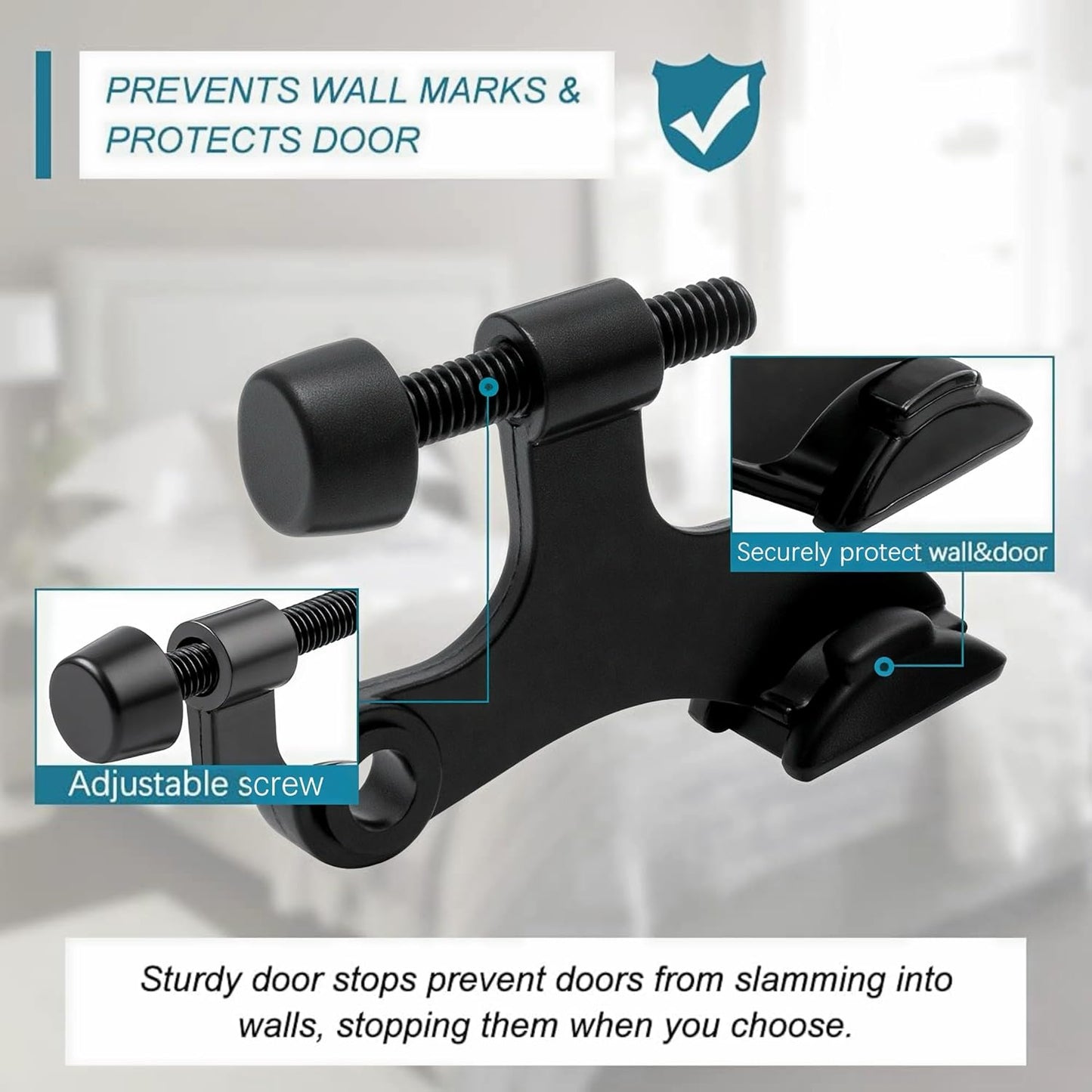 48Pack Hinge Pin Black Door Stopper, Adjustable Heavy Duty Hinge Pin Door Stop with Black Rubber Bumper Tips