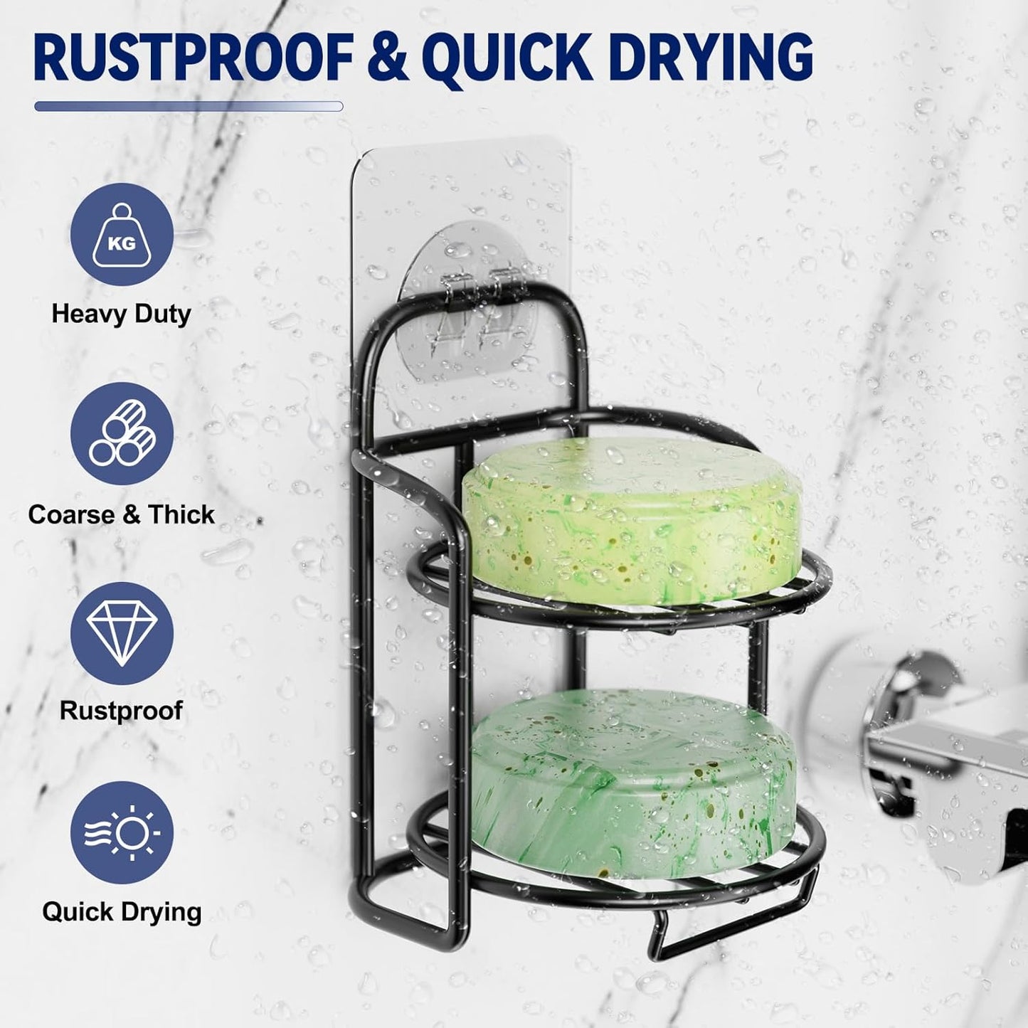 2-Tier Shower Soap Shampoo Bar Holder, Self Adhesive & Freestanding Draining Soap Dish Caddy for Bathroom Wall Accesories Decor Black