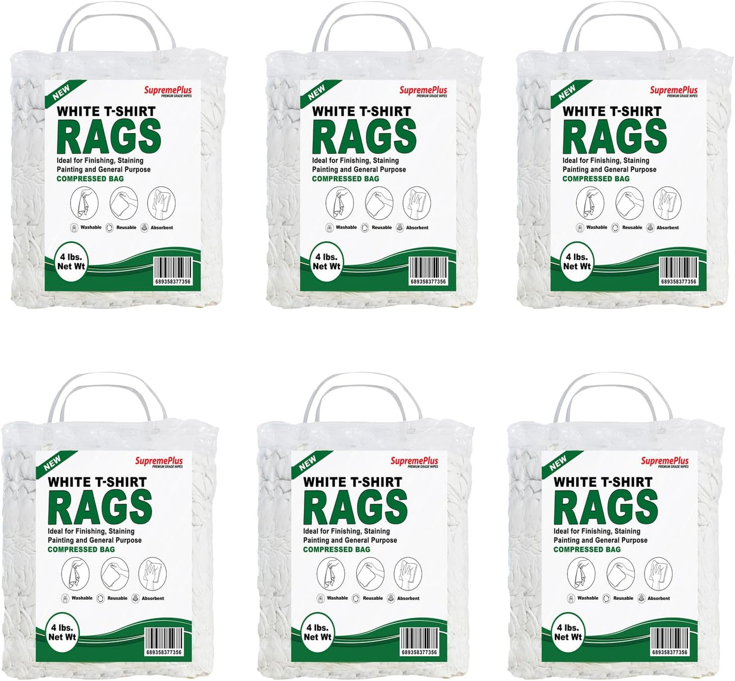 Premium White T-Shirt Cleaning Rags (4 lbs. Bag - Pack of 6) – White Cotton Rags for Cleaning, Staining, Painting, Oil, Grease & Dust Removal – Shop Rags Bulk for Multipurpose use