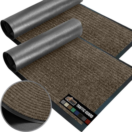 GORILLA GRIP Traffic Guard Door Mat, 2 Pack, Heavy Duty Waterproof Doormat, Commercial Office Space Welcome Mats, Stain and Fade Resistant, Low Profile, Strong Rubber Backing, 35x23, Brown