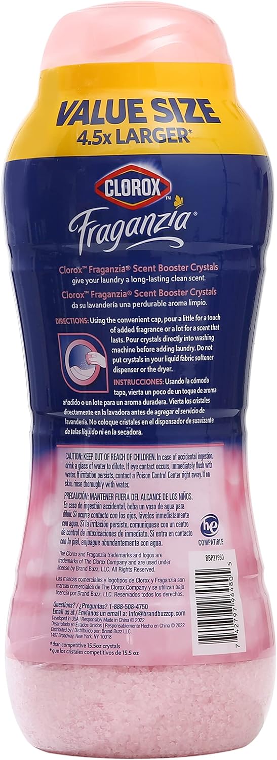 Clorox Fraganzia Laundry Scent Booster Crystals in Rose Scent - Scented In-Wash Freshener Beads for Fresh, Clean, Great Smelling Clothes and Linens, 70 Oz