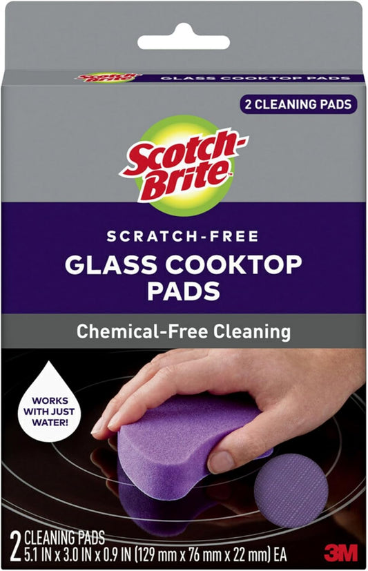 Scotch-Brite Glass Cooktop Pads, Scratch-Free & Non-Abrasive Scrubbers for Glass or Ceramic Stovetops, Cleans Burnt-On Messes with Just Water, Reusable Dishwasher-Safe Design, 4 Pads