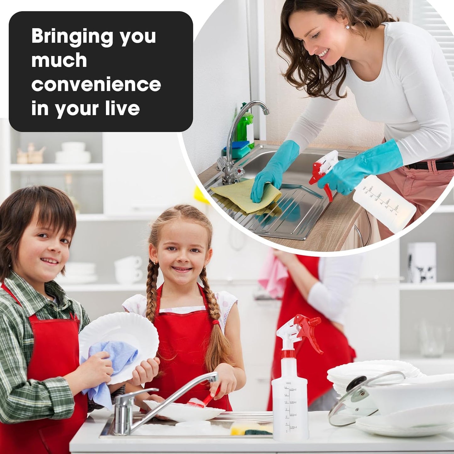 Eccliy 12 Pcs 16 Oz Plastic Spray Bottle, Adjustable Empty Reusable Sprayer for Cleaning, Planting, Water, Bathroom and Kitchen, BBQ, Commercial and Residential(Red & White,Measurement)