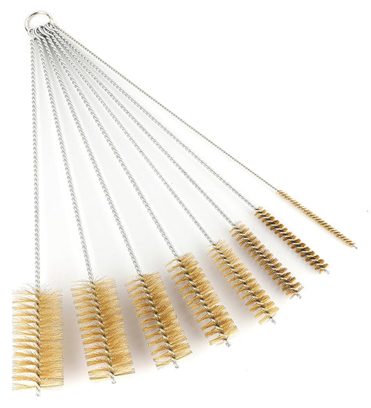 16 Inch Extra Long Pipe Cleaning Brush Set with Brass Bristles, 8 Piece Variety Pack for Auto Parts, Bottles,Tubes, Etc.