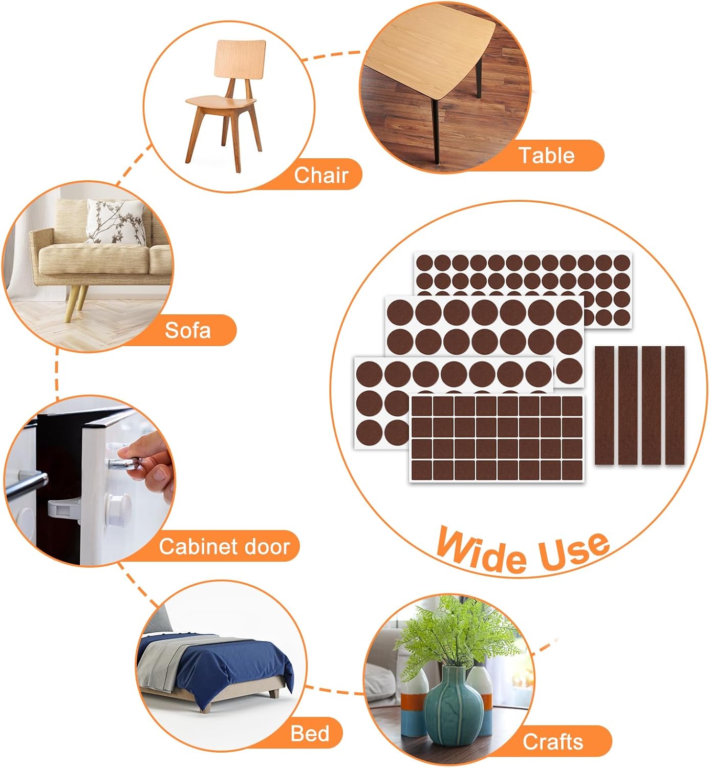 Felt Furniture Pads 400 Pieces, Furniture Pads for Hardwood Floors, Floor Protectors for Furniture Legs, Felt Pads for Furniture, Many Large Sizes Brown