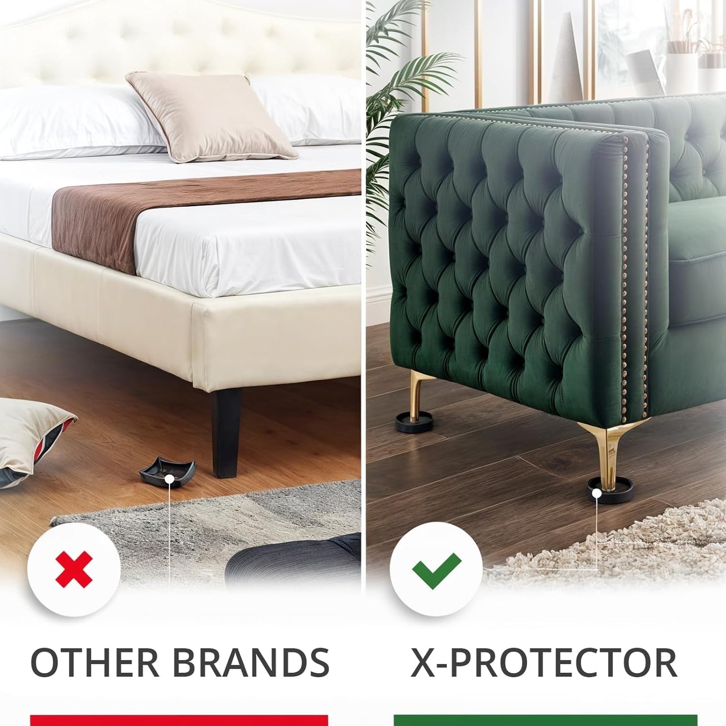 Furniture Cups X-PROTECTOR – 2" Caster Cups 8 PCS – Round Furniture Coasters – Ideal Bed Stoppers – Non Skid Furniture Pads with a Perfect Design – Rubber Furniture Pads - Protect Any Flooring!