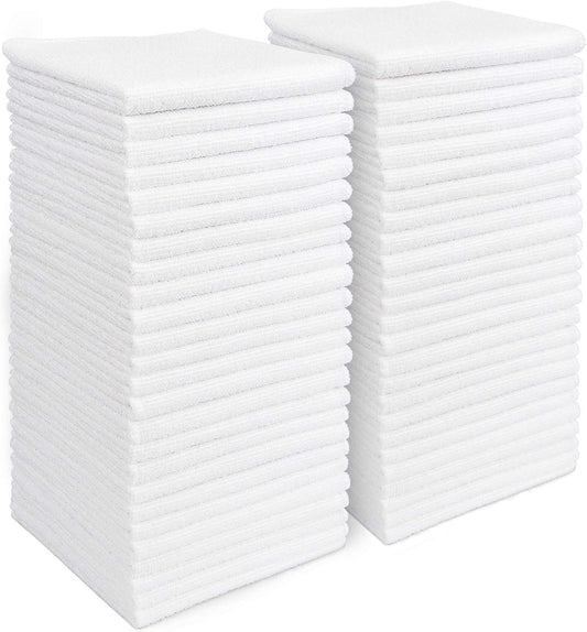 AIDEA Microfiber Cleaning Cloth White 50PK, Microfiber Towels for Cars, Lint Free Rags, Kitchen Towels Dusting Cloth, Bar Rags for Cleaning, Wash Cloth, Dish Cloths White, 11.5"x 11.5"