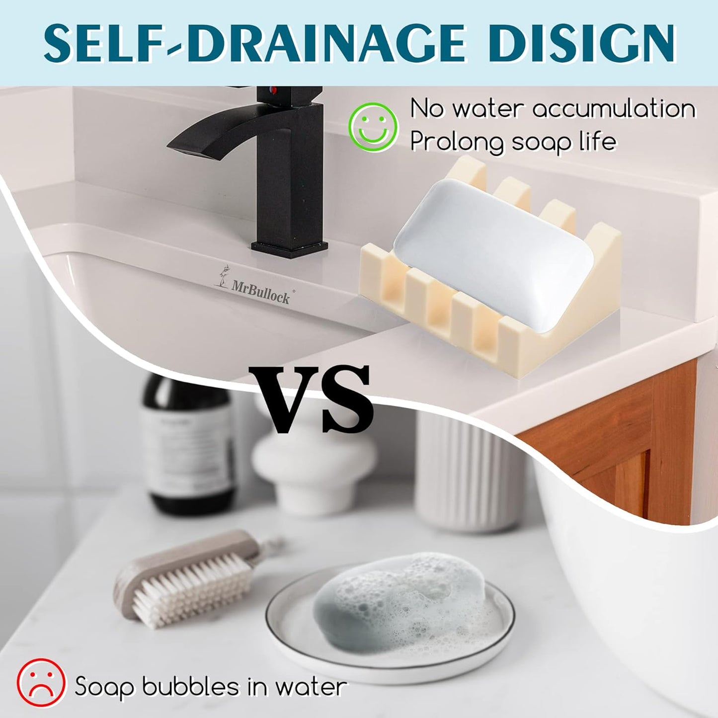 Silicone Soap Dish for Bar Soap Holder for Shower Bathroom Self Draining Waterfall Drying Tray Keep Soap Bars Dry Clean & Easy Cleaning (Cream White, 2)