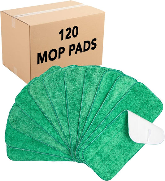 Arkwright Spray Mop Replacement Pads - (Case of 120) Bulk Microfiber Flat Dry and Wet Refill Mop Pads Floor Cleaning, Compatible with Bona and Rubbermaid, Fits All Mop Heads, 13 in, Green