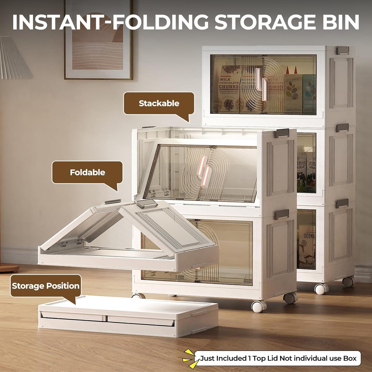 Elegant 3 Tiers Stackable Storage Bins for Home Organization, Moveable Plastic Storage Bins with Lids, Easy Assembled Storage Box for Closet Organizers and Storages Dorm 22" W x 12.4" D x 37.6" H