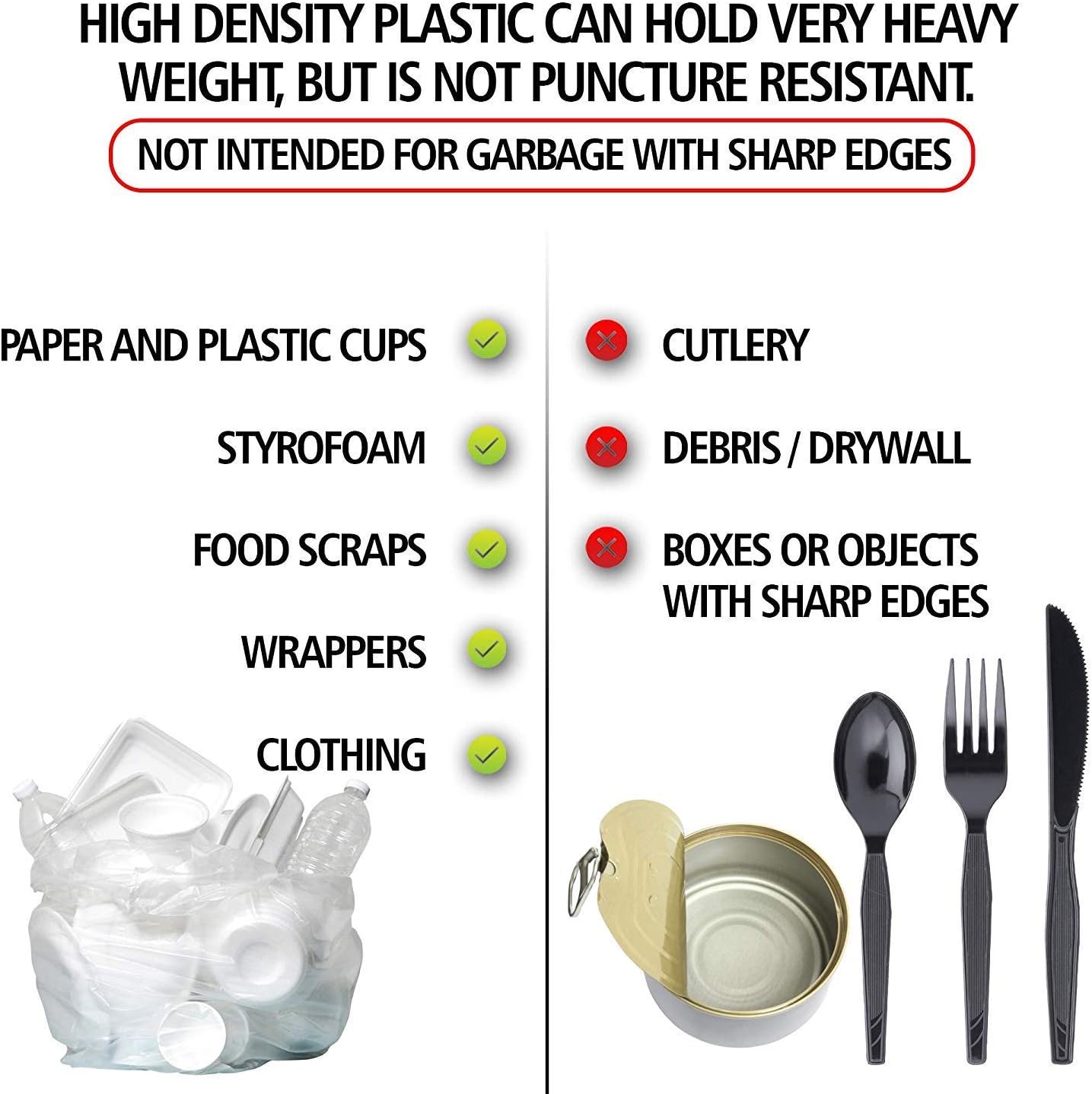 Aluf Plastics High Density Trash Bags, 12 Gallon, 1000 Count, 8 Micron (eq), 24" x 27", Clear, for Bathroom, Office, Industrial, Commercial, Janitorial, Municipal, Recycling