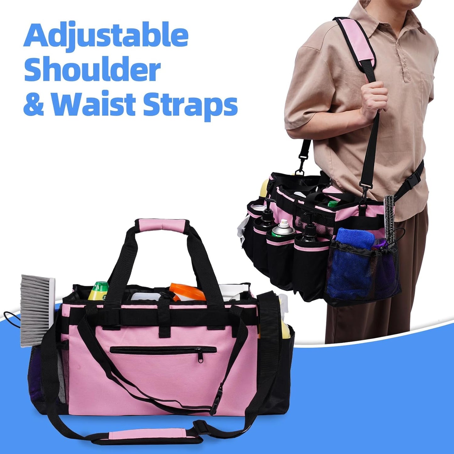 2 Large Cleaning Supplies Bags for Housekeepers for Kitchen, Pink