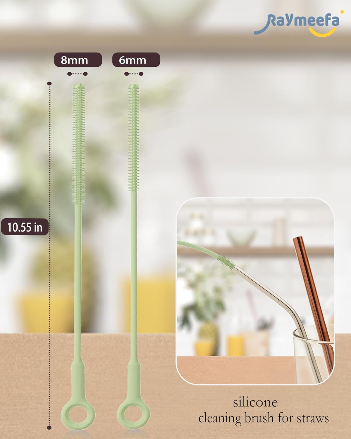 Extra Long Straw Cleaner Brush,Reusable and Soft Silicone Straw Cleaning Brush to Clean Crevice(Avocado Green)