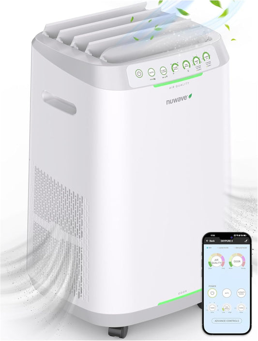 Nuwave OxyPure ZERO Air Purifier with Washable and Reusable Bio Guard Tech Air Filter, Large Room Up to 2002 Ft², Air Quality Monitor, 0.1 Microns, 100% Capture Irritants like Smoke, Dust, Pollen