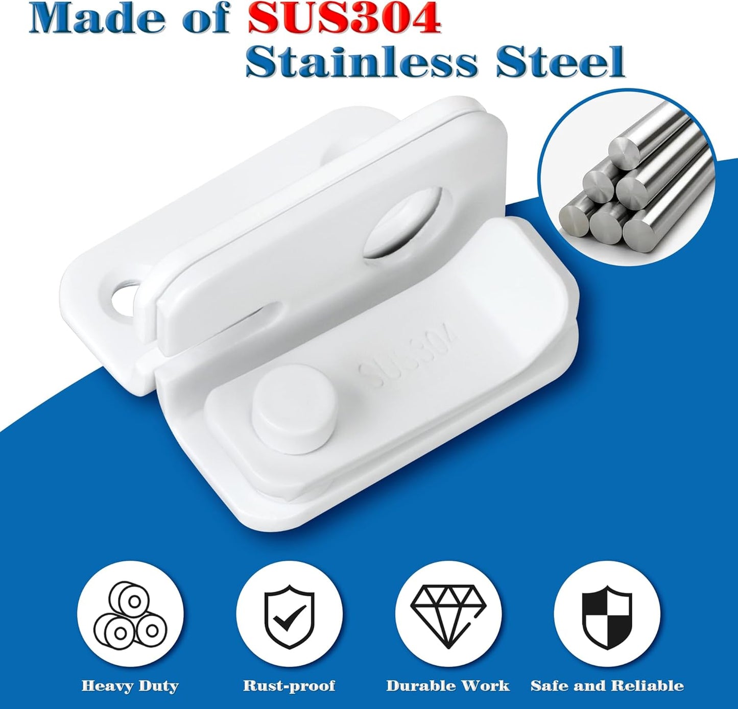 Alise Flip Latch,Gate Latches Slide Bolt Latch Safety Door Lock Catch for Barn Cabinet Pet Cage Fence Bathroom Garage Window,Heavy Duty SUS304 Stainless Steel Gate Hardware Locks,Matte White,MS5007-W