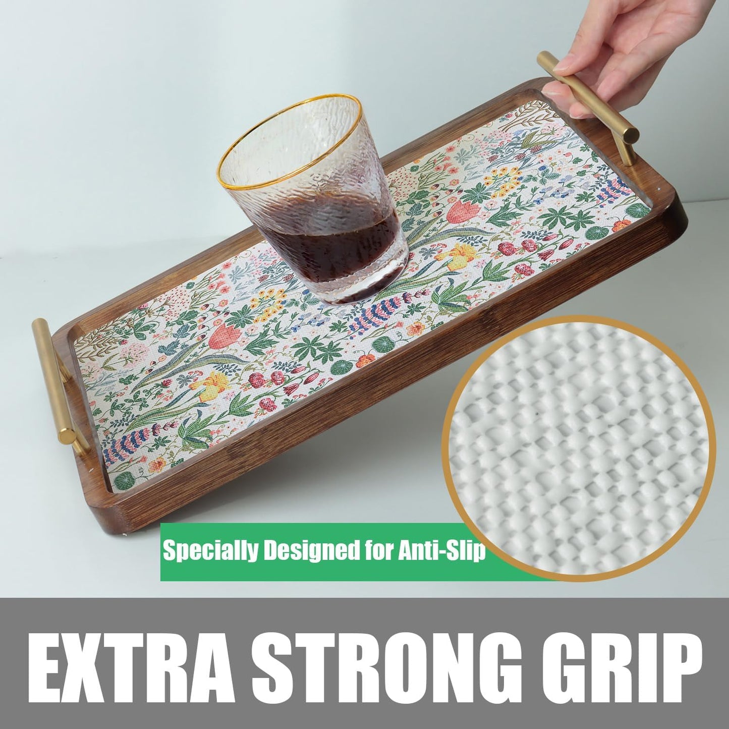 Floral Shelf Drawer Liners, Non Adhesive and Strong Non-Slip Colorful Cabinet Drawer Shelf Liners for Kitchen Wire Fridge, Waterproof Cabinet Liner,Easy to Clean,12IN x 10FT