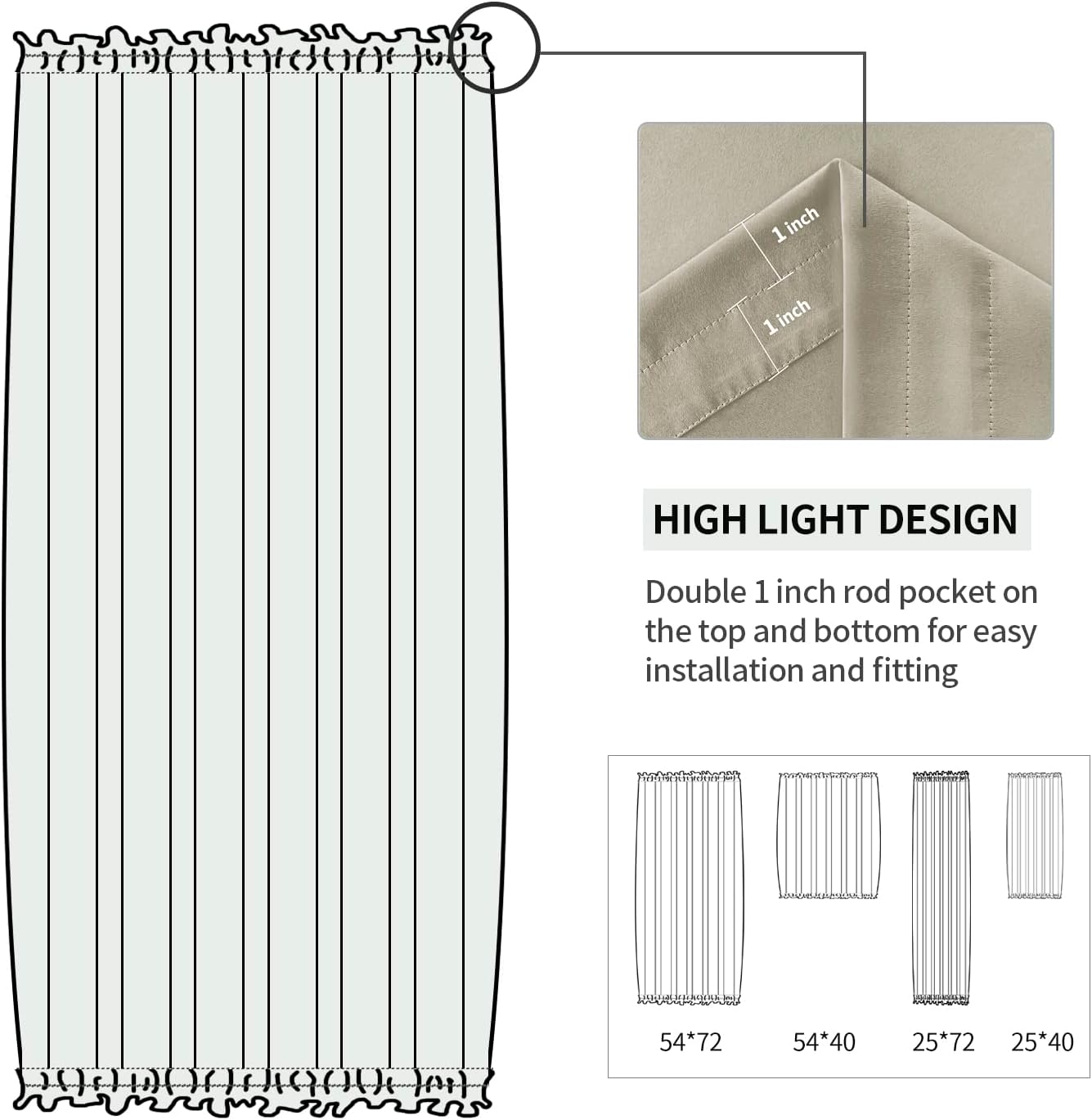 DWCN French Door Curtains – Rod Pocket Thermal Blackout Curtain for Doors with Glass Window, Kitchen and Patio Doors for Privacy, 54 X 72 Inches Long, 1 Curtain Panel with Tieback, Taupe