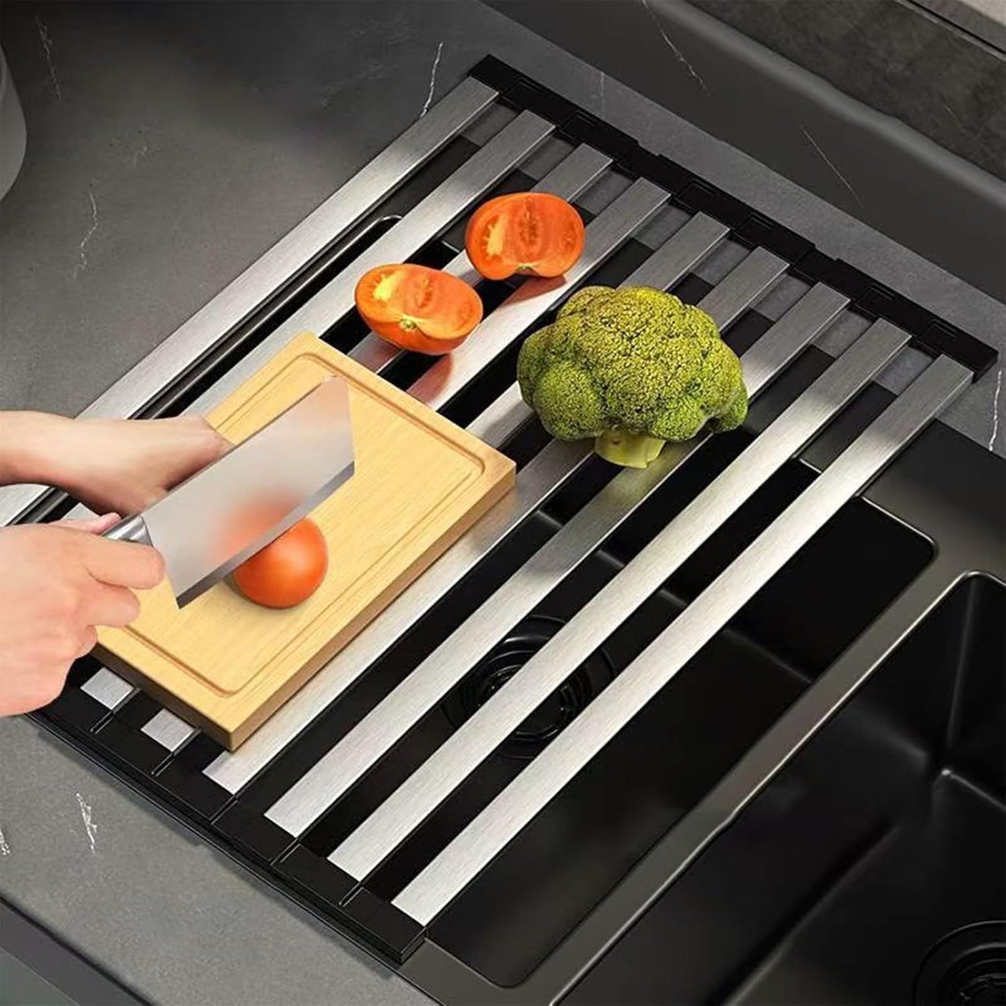 Foldable Dish Drying Rack, Over The Sink Dish Drying Rack ，Dish Drying mat，Dish Drying mats for Kitchen Counter，Stainless Steel Multifunctional mat (19.69×12.8in)