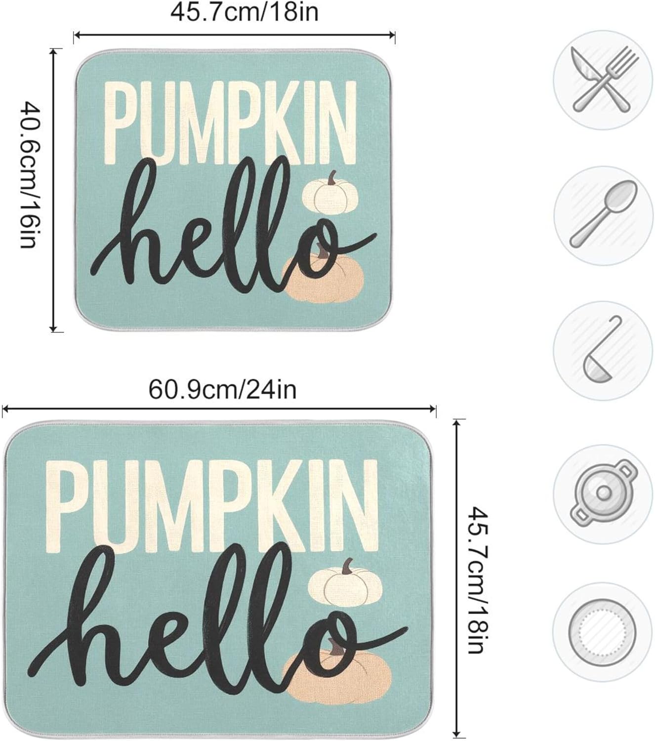 Hello Pumpkin Turquoise Fall Dish Drying Mat for Kitchen Countertop 16x18 Aqua Teal Autumn Small Drying Mat Reusable Quick Dry Dish Sink Mats Easy Clean Decorative Essentials