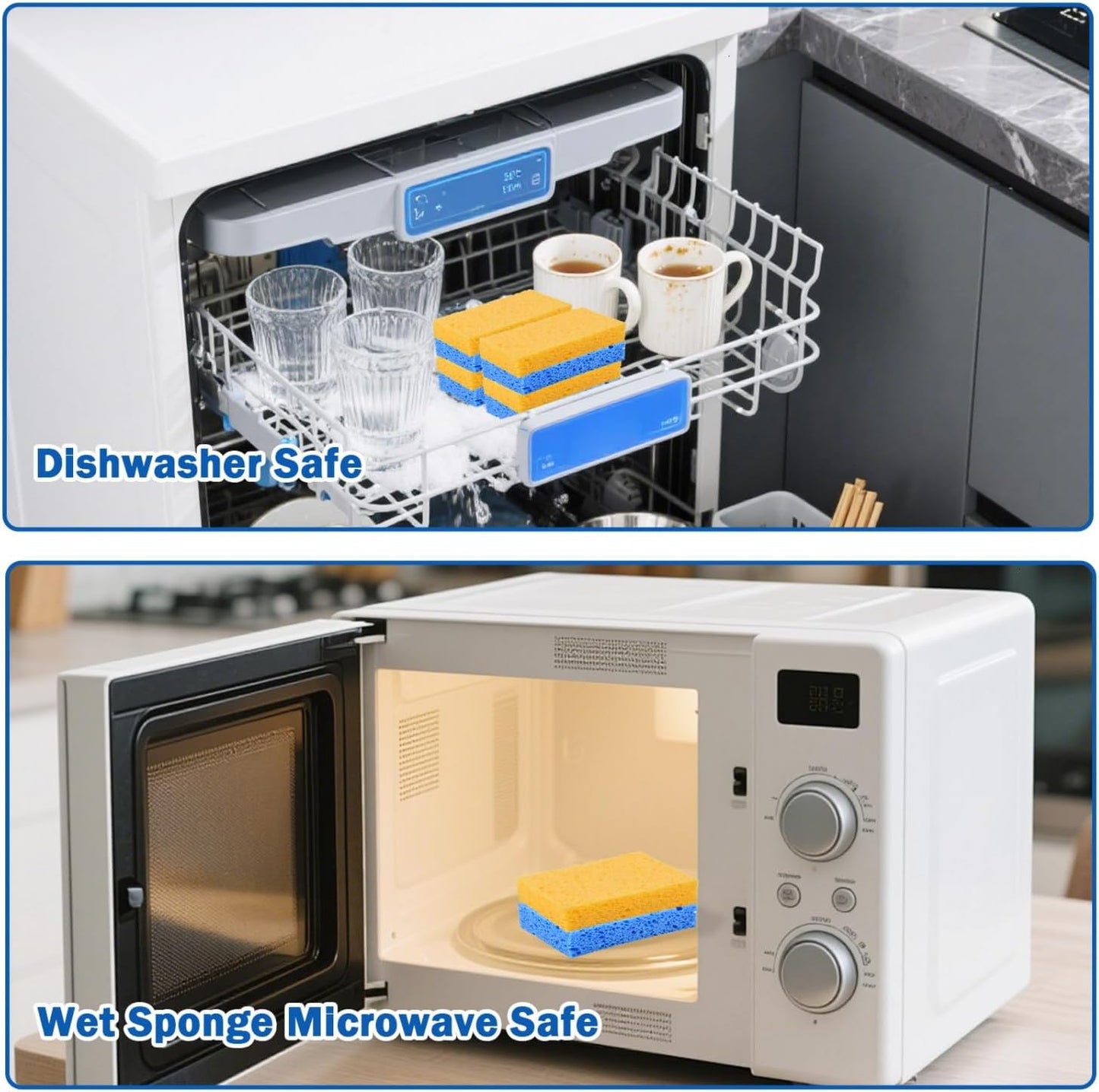 YoleShy 20 Pack Sponges Kitchen Natural Compressed Cellulose Sponges for Dishes Non Scratch for Household Cookware Bathroom Cars Soft Super Absorbent Reusable, Blue and Yellow