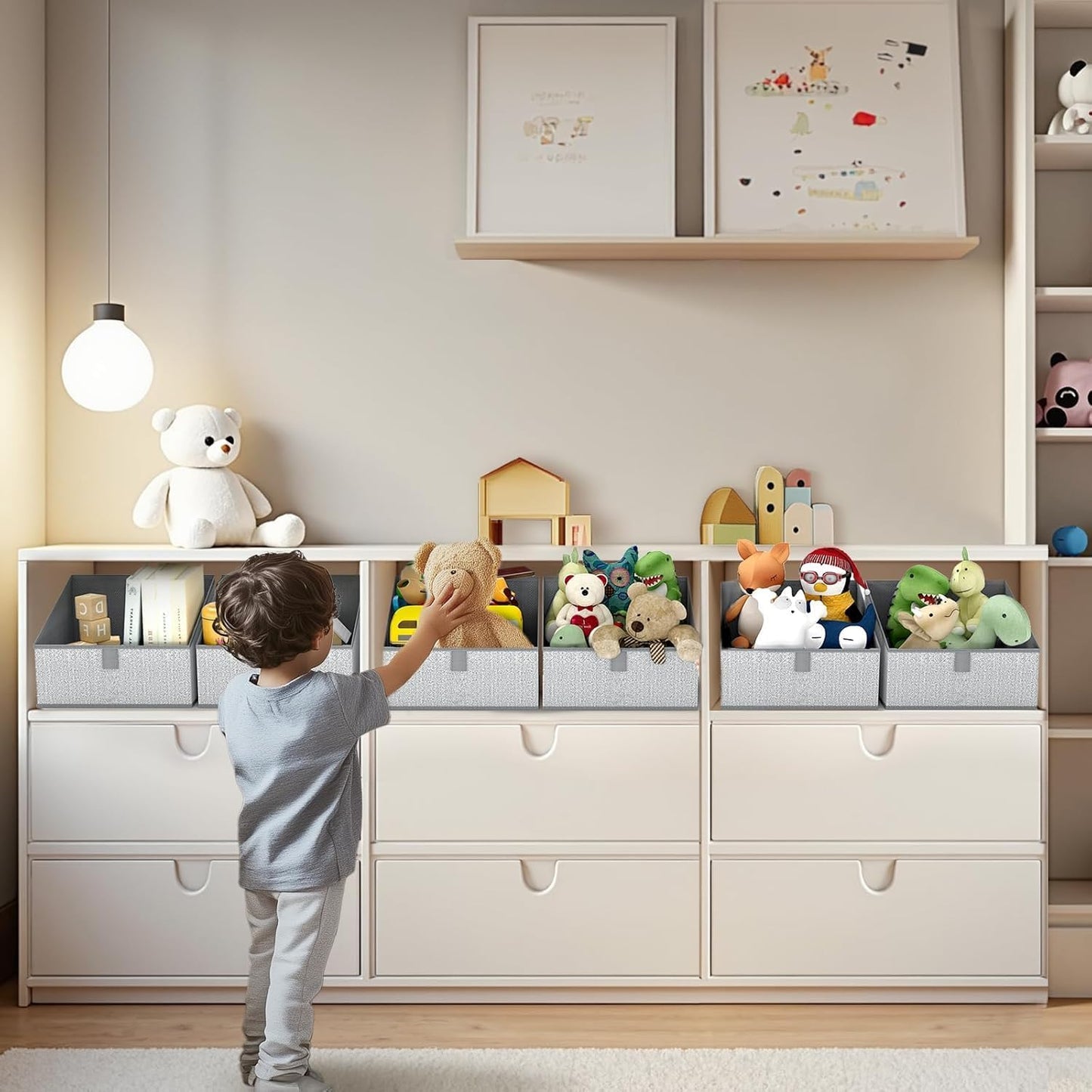 DIMJ Closet Storage Bins 10 Pack - Fabric Trapezoid Closet Organizer Bin, Foldable Storage Baskets for Shelves, Closet Shelf Organizer, Clothing Storage Box for Toys, Books, Towel, Clothes, Gray