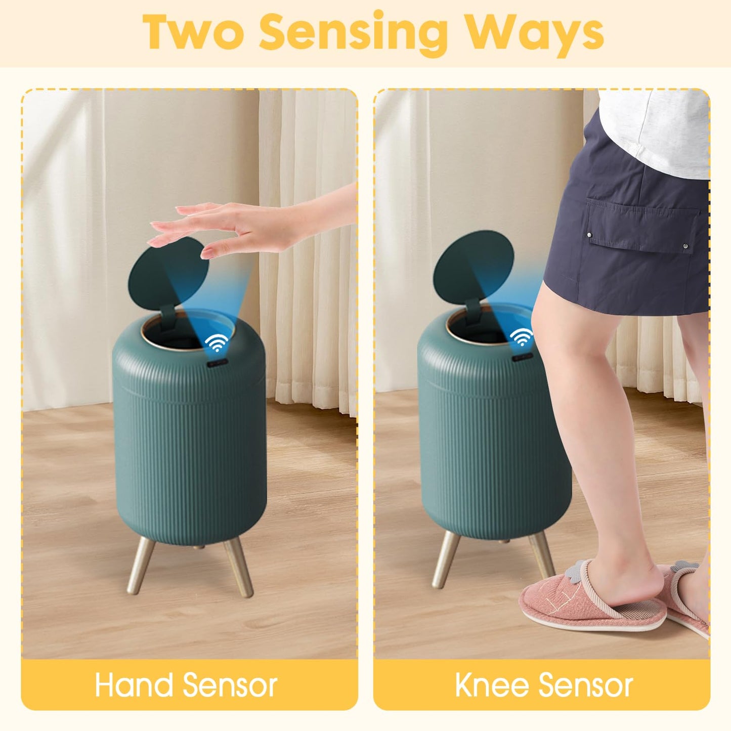 Bathroom Trash Can Automatic Touchless, 3 Gallon Smart Motion Sensor Garbage Can with Lid Electric Small Mini Trash Garbage Bin for Kitchen, Office, Toilet, Bedroom Diaper Trash Cans-Green