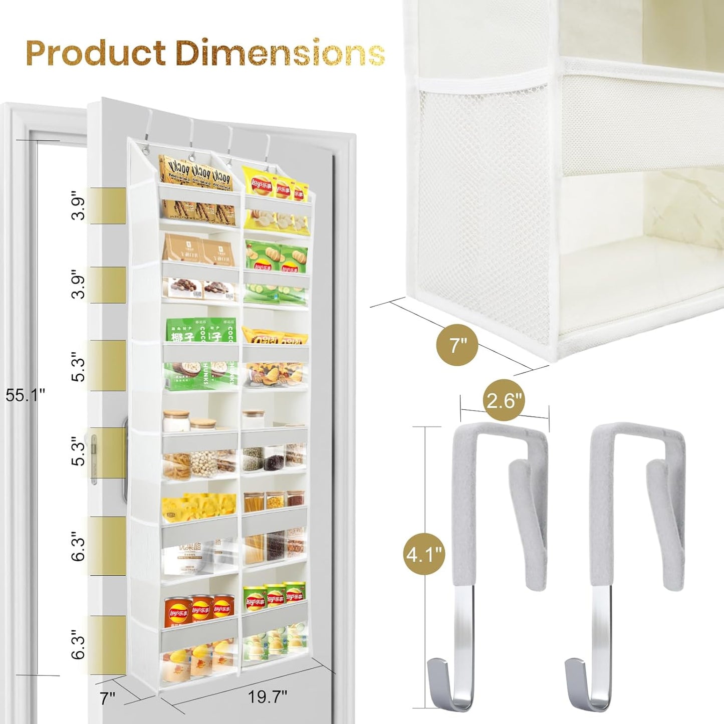 HOMELUX THEORY Heavy Duty Over the Door Organizer - Extra Wide Closet Organizers And Storage, Hanging Storage Door for Bedroom & Baby Nursery, 1PC Dark Gray