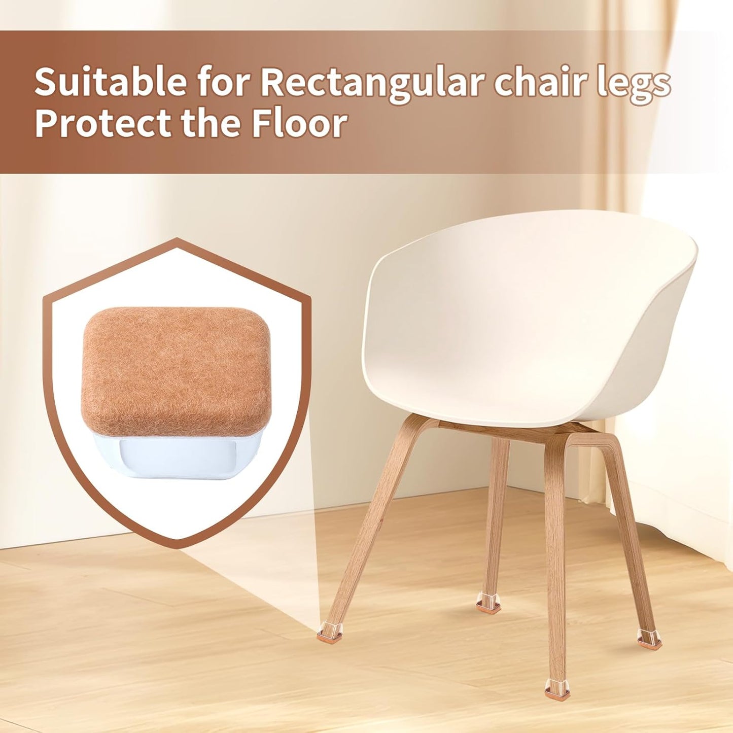 Ezprotekt 16 Pcs Rectangle Clear Felt Chair Leg Floor Protectors for Hardwood Floors, Rectangle Silicone Felt Furniture Pads Caps Covers for Chair Table Desk (Fit W :0.6-0.8", L: 0.9-1.3")