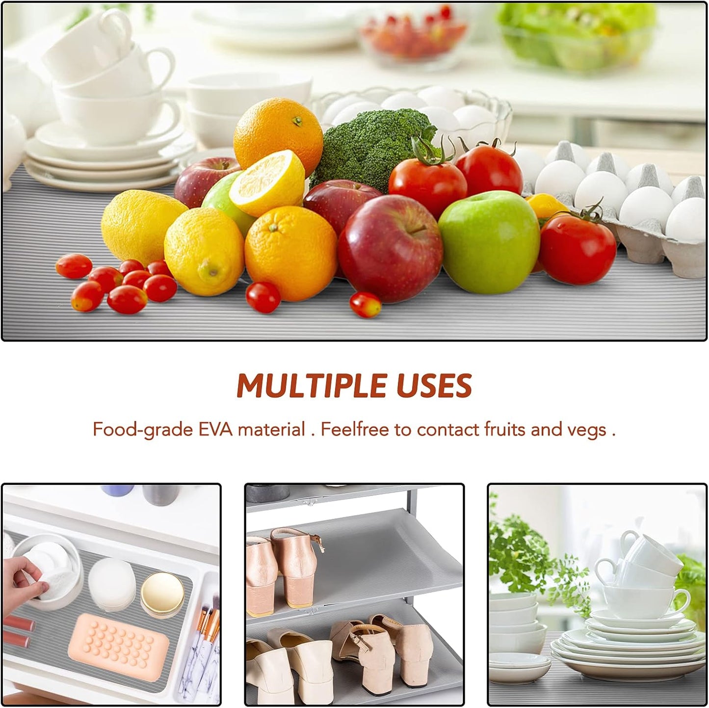 Glotoch Premium Grey Shelf Liner 17.5" x 30 ft. - Non Adhesive Drawer Liner, Waterproof Cabinet Liner, Durable Fridge Table Place Mats for Cupboard, Cabinet, Drawer Liner