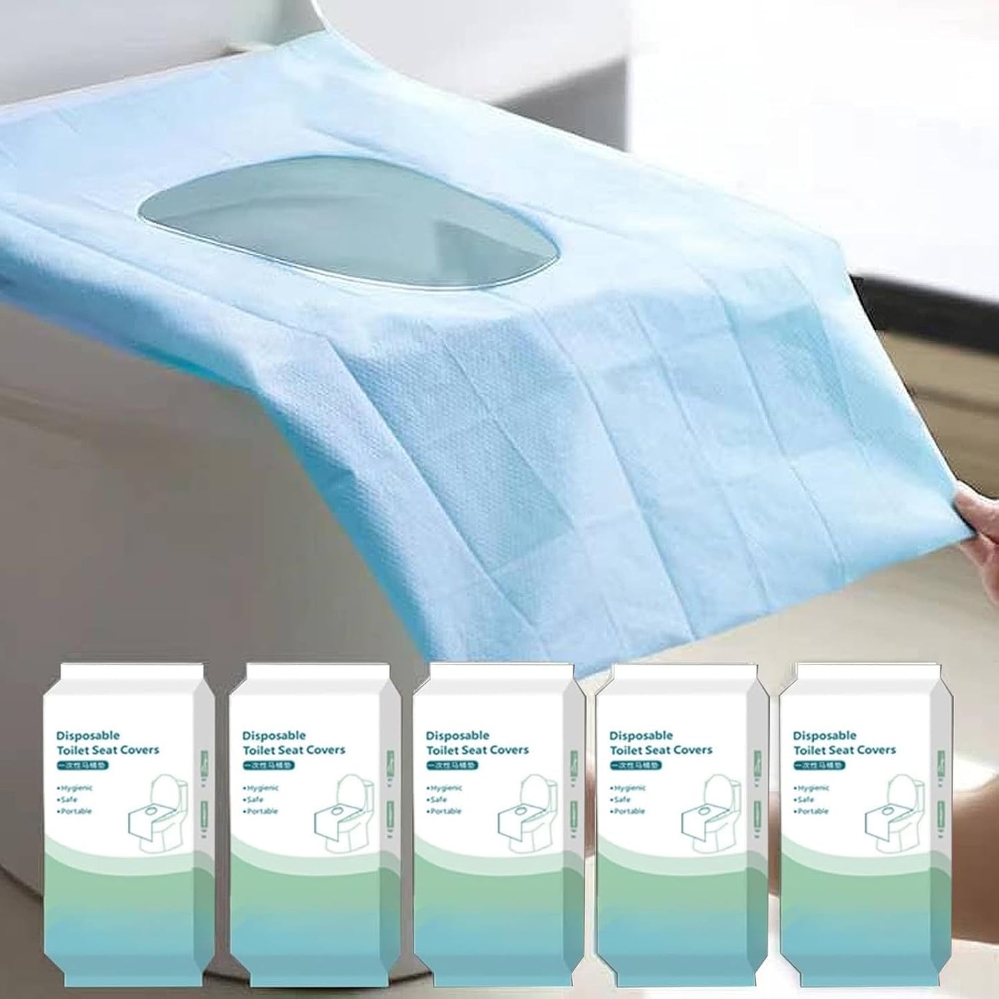 50 Pack Toilet Seat Covers Disposable 16x24 Inch XL Portable Toilet Liners Travel Seat Cover for Outdoors,Hotel, Hospital, Travel, Public Toilet Seat Cover (50pack, BLUE)