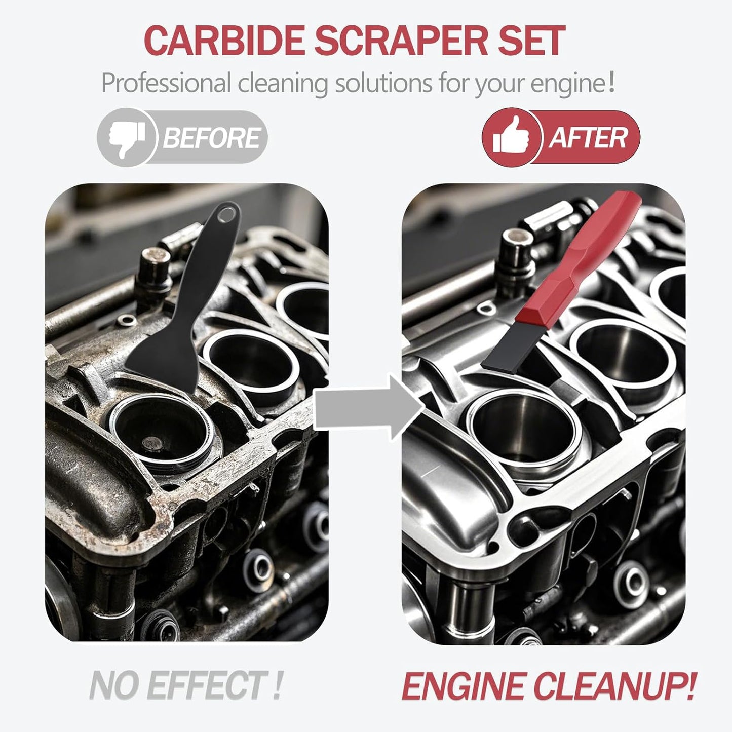 2PC Carbide Scraper, 1-1/4-Inch and 5/8-Inch Super Carbide Gasket Scraper with Storage Case for Metal and Automotive Cleaning (Red)